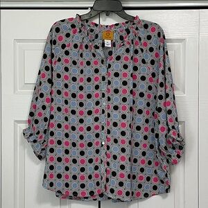 EUC Ruby Rd. Women's Polka Dot Blouse - Pink, Blue, Black. XL